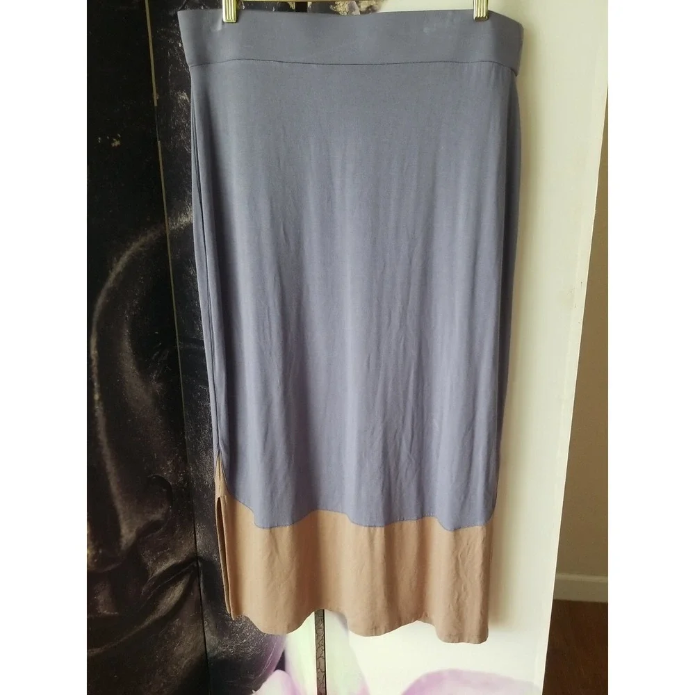 LOGO‎ Lori Goldstein Women's Color Block Knit Maxi Length Elastic Waist Skirt L